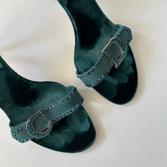 VINTAGE CHRISTIAN DIOR BLUE VELVELT EMBELLISHED HEELS - Picture 6 of 9
